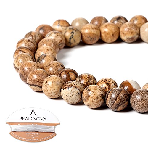 Image of BEADNOVA Brown Picture Jasper Beads Natural Crystal Beads Stone Gemstone Round Loose Energy Healing with Crystal Stretch Cord for Jewelry Making (8mm, 45-48pcs)