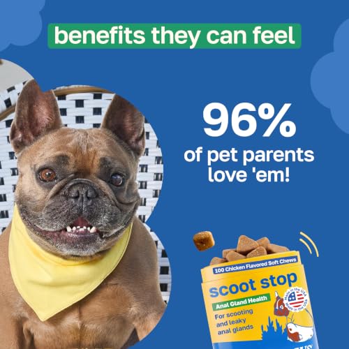 Image of Happy Paws Scoot Stop Dog Chews, Anal Gland Support for Dogs, Soft Chews with Coconut Oil, Pumpkin, Sweet Potato & Sea Kelp for Healthy Digestion, Organic, Non GMO, Vegan, Chicken Flavor, 200 Count