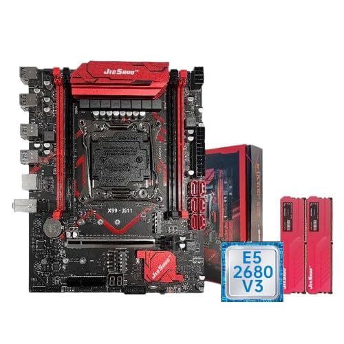 JE,ISHUO X99 Motherboard D4 LGA 2011 ATX Motherboard M.2 Slots 4 Channel DDR4 with 16GB RAM and E5 2680 V3 Processor