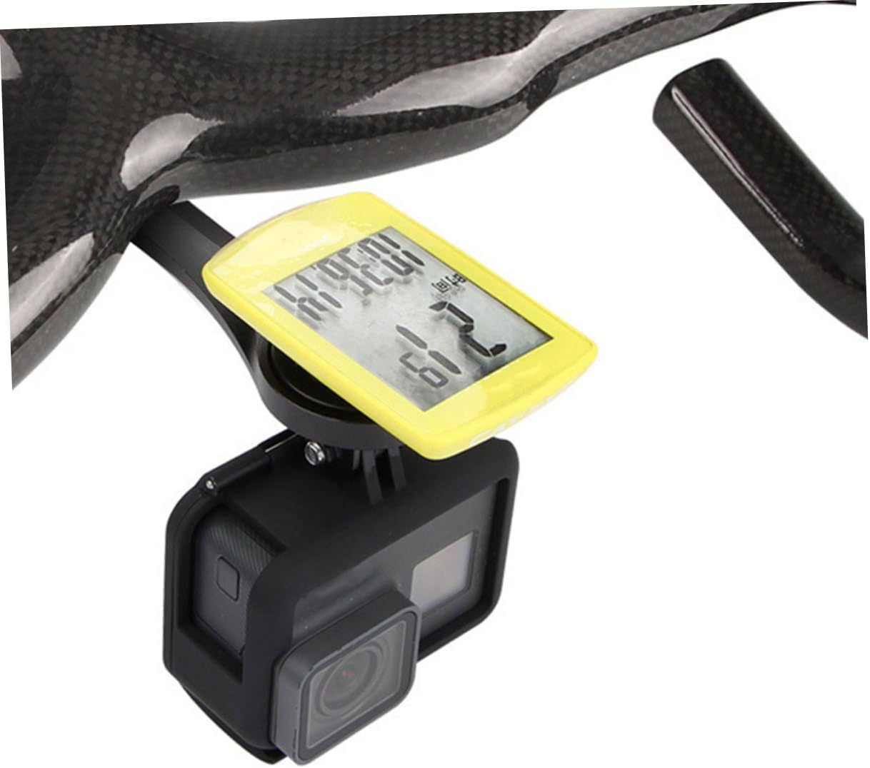 Curved Handle Bike Computer Mount with Motion Camera Adapter Lightweight Stopwatch Rack for Easy Installation Compatible with Road and Mountain Bikes Black