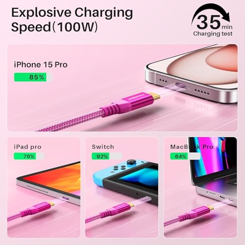 Image of ZeroneTeck USB C Monitor Cable [1ft, Pink], 20Gbps High-Speed Data Transfer, 4K@60Hz Display Video Output, USB 3.2 Gen 2x2 100W Charging for iPhone 17,MacBook,iPad,Dell,HP,KYY,ARZOPA,Portable Monitor