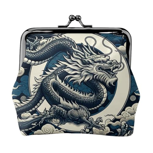 Pu Leather Buckle Coin Purse Dragons-China-Cluture Girls Kiss-Lock Change Purse Wallets