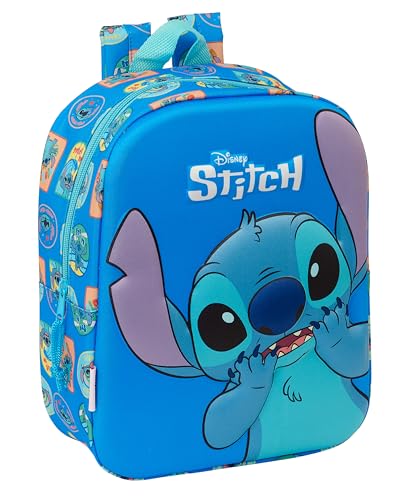 STITCH 3D Kindergarten-Rucksack, anpassbar an den Trolley, einfache Reinigung, ideal für Kinder unterschiedlichen Alters, bequem und vielseitig, Qualität und Stärke, 22 x 10 x 27 cm, Blau, blau,