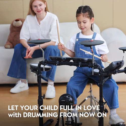 mk-0 pro electric drum set with 73939 mesh drum pads 83939 full rubber cymbals 53939 bass drum 12 kits and 68 authentic sounds usb midi throne sticks headphone suitable for beginners amp kids