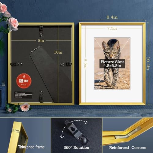 Image of VCK 8x10 Metal Picture Frames Gold Set of 3, Multi Aluminum Picture Frames Made of High Definition Real Glass for 5x7 with Mat or 8x10 Without Mat, Wall Hanging