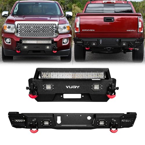 LUYWTE For 2015-2020 GMC Canyon Steel Front and Rear Bumper With Winch Plate&Lights(Black Texture)