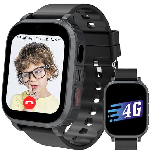 Ruopoem Smartwatch Kinder, 4G Kinder Smartwatch mit GPS und Telefon, IP68 Kinderuhr Anruffunktion SOS Spiel Wecker Schulmodus SIM Handy, Smart Watch Geschenke für Mädchen Jungen