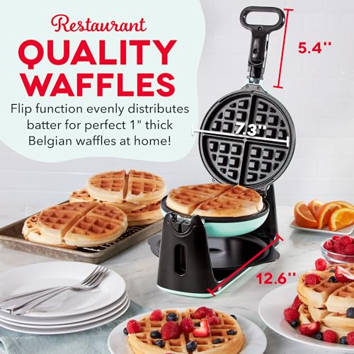 Image of Dash Flip Belgian Waffle Maker - nonstick surface - Rotating Belgian Waffle Maker with Quick Heat-Up System for Easy Breakfasts - Supports Multi-Use - Aqua