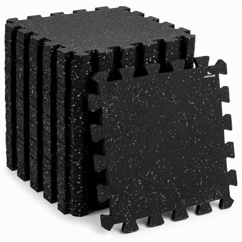 Image of Leeway Interlocking Gym Mats for Floor | EPDM (Set of 2, 10mm, 20 inchx20 inch) Black with White Flecks | Gym Floor Mat Rubber for Workout | Equipment Matt for Home | Rubber Tiles, Kids Rooms Puzzle Mate