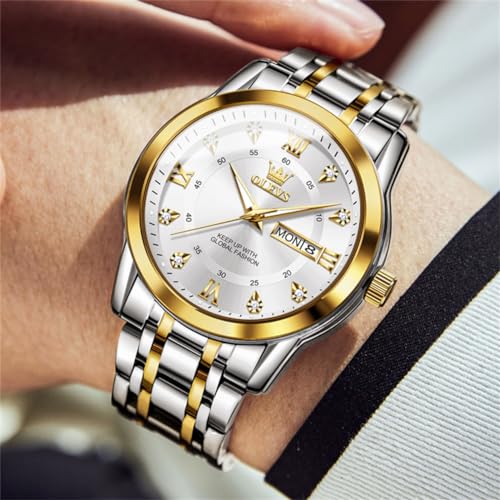 Image of OLEVS Watches for Men Business Diamond Easy Read Men's Wristwatch Analog Luxury Date Stainless Steel Waterproof Luminous Dress Mens Watches