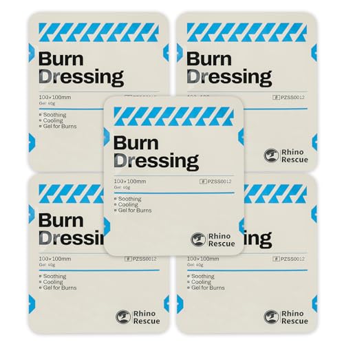 RHINO RESCUE Brennender Wundverband 10 x 10 cm 40g Speziell für die Behandlung von Verbrennungen Verbrühungen und Sonnenbränden entwickelt (5 PCS)