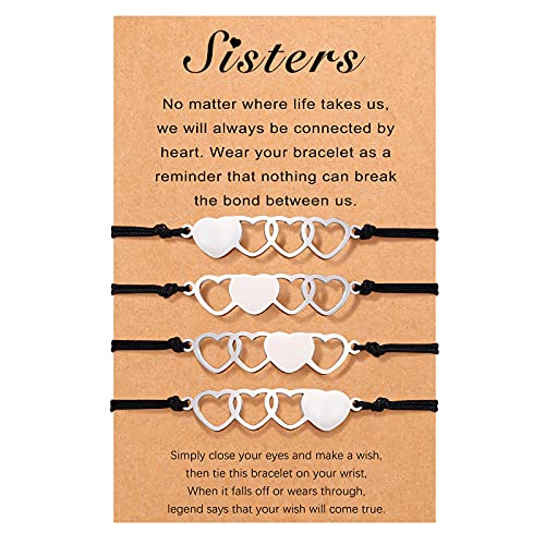 4 Sisters Bracelets Jewelry Matching Heart Best Friend Friendship Distance Bracelets Sisters Gifts fromÂ Sister for Girls Women Birthday Christmas