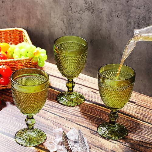 12-Pcs-10-oz-Wine-Glasses-Beads-Colored-Glass-Goblet-Crystal-Classic-Glassware-Embossed-Pattern-Vintage-Goblets-for-Party-Wedding-Friends-Family-Drinking-Water-BeverageGreen