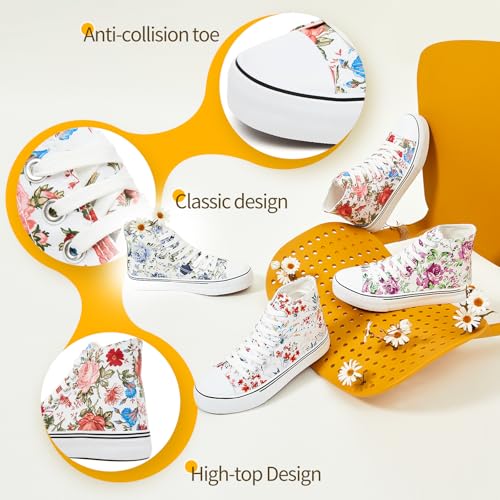 Image of yageyan Womens High Top Canvas Sneakers Fashion White Shoes for Women | Comfortable classic casual lace up slip on breathable tennis shoes