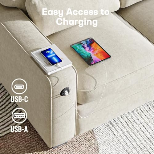 Marsail Pull Out Sofa Bed, Full Size Sleeper Sofa with Memory Foam Mattress, 2 USB Charging and Removable Covers, Loveseat for Living Room, Apartment, Supports 600 LBS, Chenille Fabric, White - Image 6