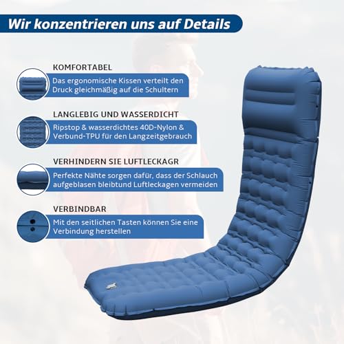 CIXMUS Aufblasbare Isomatte Camping mit Fußpumpe und Kopfkissen, 12 cm verdickt – Bequem, Ultraleicht, Kleines Packmaß, Koppelbar… – Ansicht 6