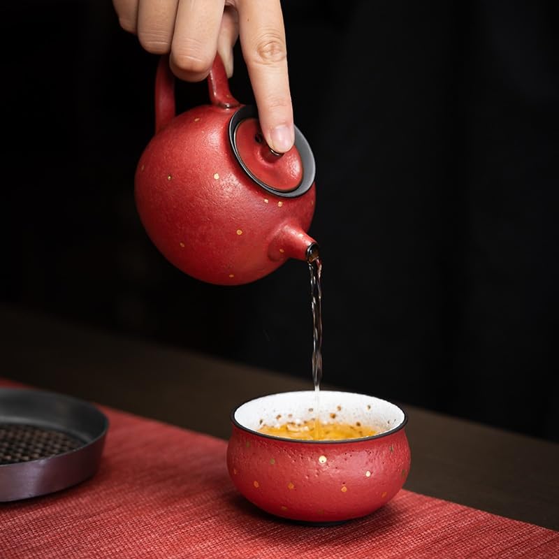 Teiera Smaltata Rossa Teiera Cinese Fatta a Mano Piccola teiera Set da tè Kung Fu Teiera Teiera per infusore (A)