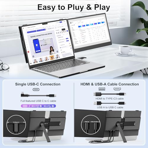Image of Laptop Screen Extender,14 inch FHD 1080P IPS Portable Monitor for Laptop,Ultra-Thin 0.17 inch & 1.3lbs Lightweight,Plug & Play Dual Screen for 13-17.3 inch Laptops,Compatible with Wins /Mac /Android /Switch /Chrome