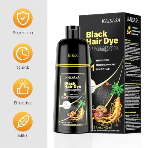 Image of KAISASA Black Hair Dye Shampoo 3 in 1 for Gray Hair, Women & Men