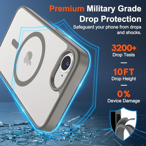 Image of DIZORO Compatible iPhone 17e / iPhone 16e Case,Compatible with MagSafe, Non Yellow Military-Grade Drop Protection & Hard PC Back Cover Slim Transparent Anti-Scratch Shockproof Phone Case - Grey