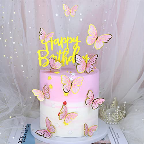 22Pieces Butterfly Cake Toppers Cupcake Decorations 3D Glitter Metal Gold Happy Birthday Butterfly Cake Cupcake Toppers For Baby Shower Wedding Birthday Party Decor Supply #TOP2