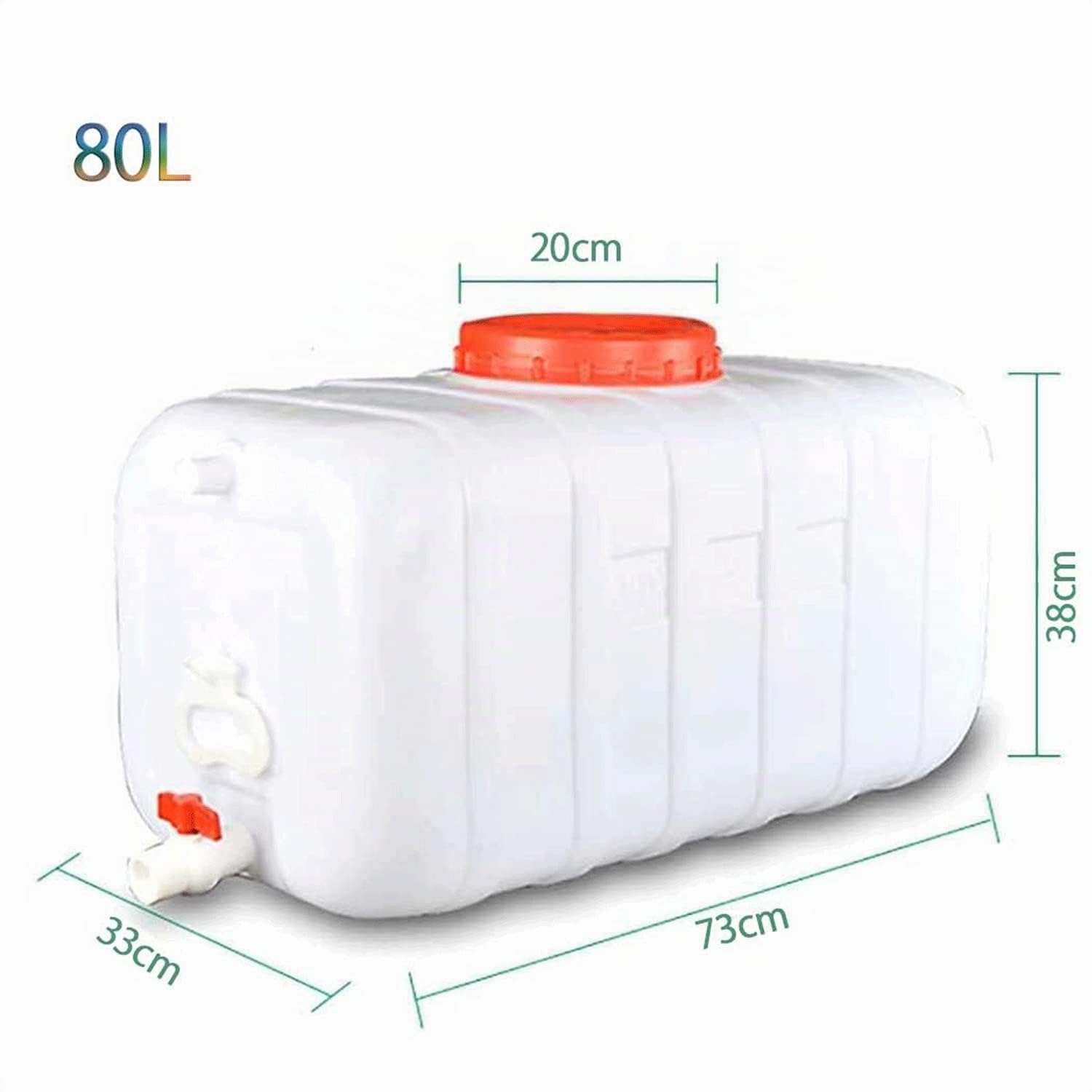 Serbatoio Bianco Orizzontale per uso Domestico In Plastica per uso Alimentare,25L/45L/80L/110L/160L Serbatoio per Acqua In Plastica per Campeggio Contenitore per Acqua con Coperchio e Valvol(Size:80L)