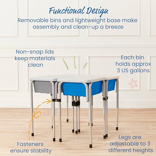 Image of ECR4Kids 4-Station Sand and Water Adjustable Play Table, Sensory Bins, Grey /French Blue
