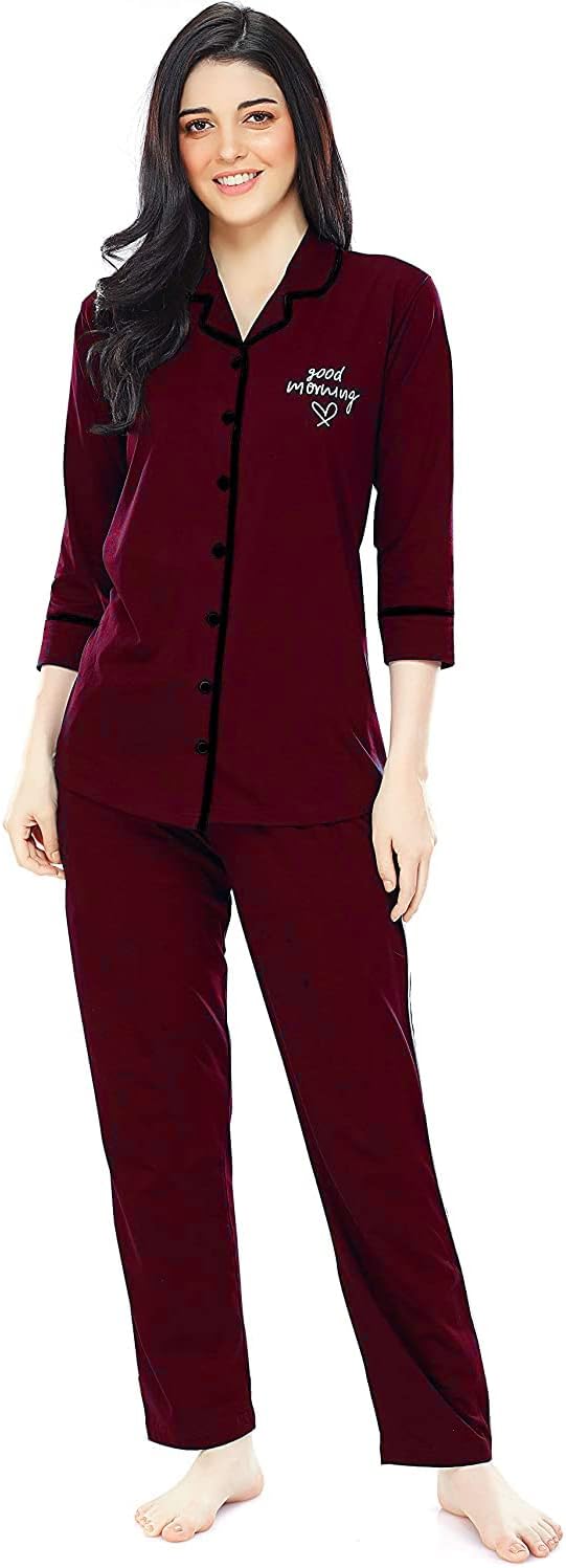 Night Suits for Women || Night Dresses for Women || Night Dress ||Night Suit || Night Suit for Women || Night wear for Women || Night wear for Women Set (L, Maroon)