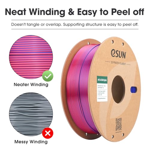 Image of eSUN Silk Mystic PLA Filament 1.75mm, Shiny Silk Three Color Co Extrusion 3D Printer Filament, 1KG (2.2 LBS) Spool 3D Printing Color Change Filament for 3D Printers,Blue Red Purple
