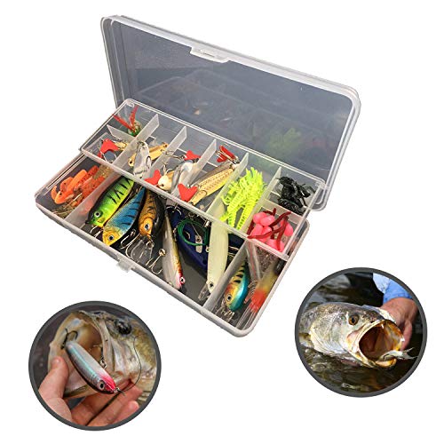 WDG Fishing Lures Set,Fishing Lure,Fishing Bait for Trout,Bass,Salmon Including Lures Hook,Plastic Worms,CrankBait,Topwater Lures with Fishing Pliers Scissors 85PCS