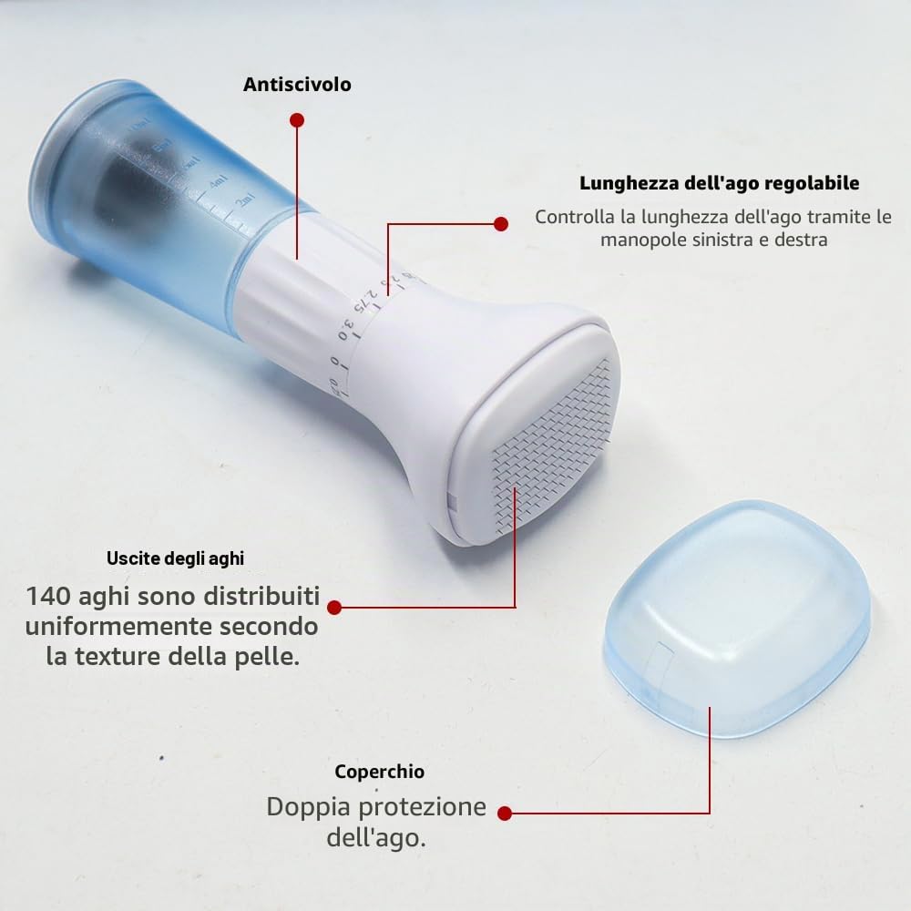 Microneedling Derma Stamp S2 140 pin con serbatoio sierico, 0-3 mm, sistema di microinfusione regolabile per la pelle del viso, crescita dei capelli (senza serum)