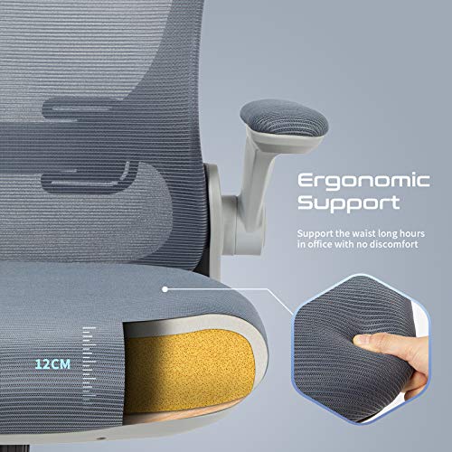 Sedia da Ufficio Ergonomica, Sedia da Scrivania in Rete Traspirante, Sedia Girevole con Braccioli Regolabili e Supporto Lombare, per Ufficio Studio, grigio - Sedia gaming - Immagine 5