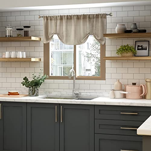 Home Queen Semi Sheer Burlap Tie Up Valances, Super Soft Farmhouse Kitchen Window Treatment For Bedroom And Living Room, 2 Pack, W54 X L20 Inches, Taupe #TOP1