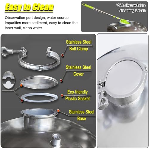 52.8Gallon Horizontal Water Pressure Tank Kit for Well Systems - Perfect for Kitchen, Shower, Toilet & Garden - Includes Cleaning Port, (200L)-95X65cm Compatible, Ideal for Agricultural Use