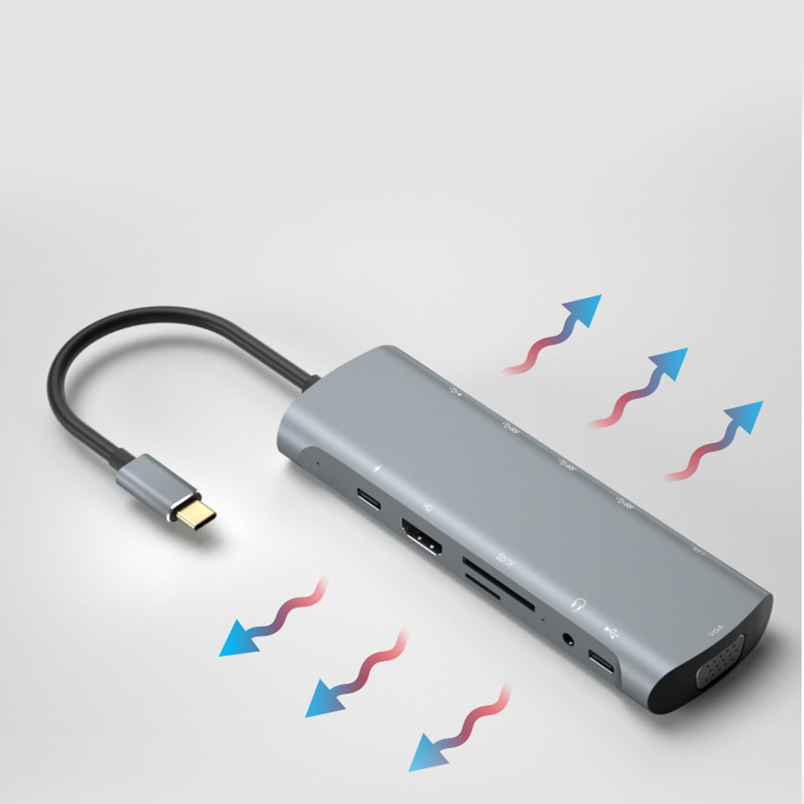 Luocute USB C Hub, Adaptador USB C 12 en 1 Dongle Hub Estación de Acoplamiento Tipo C a PD HD VGA USB3.0 * 3 USB2.0 Auriculares Lector de Tarjetas RJ45, Hubs USB