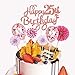 Lot de 7 Decoration Gateau Anniversaire 25 Ans - Rose - 25e Happy Birthday Deco Gateau Anniversaire Fille - Avec Ballons à confettis et éventails en Papier Cake Topper