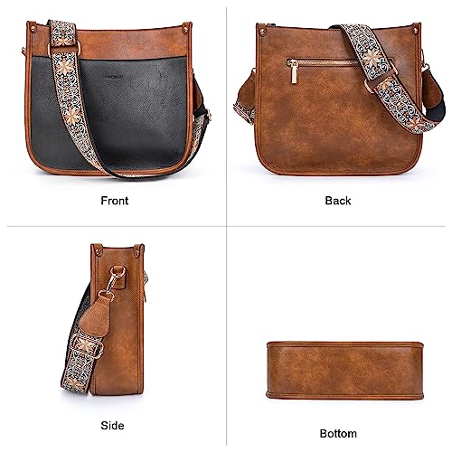 Image of HKCLUF Crossbody Bags for Women Trendy Vegan Leather Hobo Handbags With 2PCS Adjustable Guitar Strap Shoulder Bucket Bags