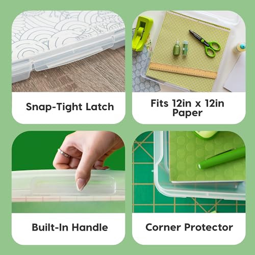 Image of IRIS USA Fits 12 inch x 12 inch Paper, 10-Pack Thin Portable Plastic Scrapbook Paper Storage Cases Organizers with Built-in Handle for Art and Craft Supplies, Office Document, Stationery, Photo - Clear