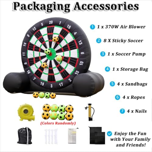 VFMVOYNZ 10 Fuß aufblasbares Fußball-Dartboard für Erwachsene und Kinder, riesige aufblasbare Fußballspiele, Outdoor-Spiele, riesige Kick-Darts mit 8 klebrigen Fußballbällen und Gebläse – Bild 8