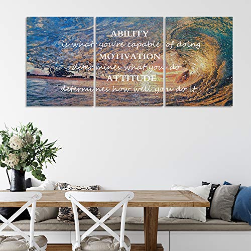 Motivational Posters Inspirational Wall Art Canvas Paintings 3 Panels Sunset Ocean Beach Landscape Wall Decor Sunrise Seascape Waves Landscape Poster Motivation Attitude Picture Artwork Wooden Framed #TOP5
