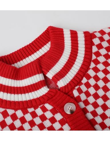 Springrain Womens Checkered Cardigan Color Block Sweater Jackets Long Sleeve Button Knit Plaid Coats Outwear2