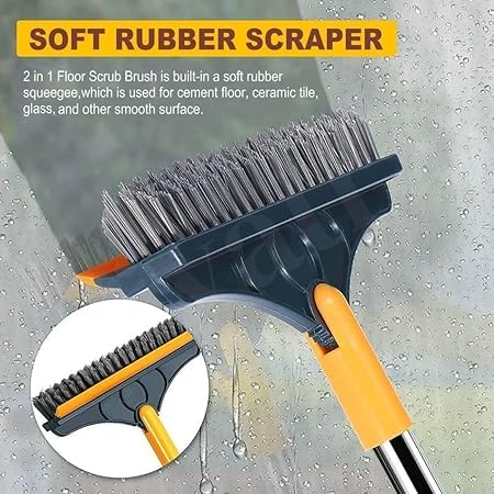 Bigining® 2-in-1 Bathroom Cleaning Brush with Wiper & Long Handle | Floor Scrubber Brush for Tiles, Grout & Corners – Multipurpose Bathroom Cleaning Tool for Sparkling Clean Floors & Walls 1