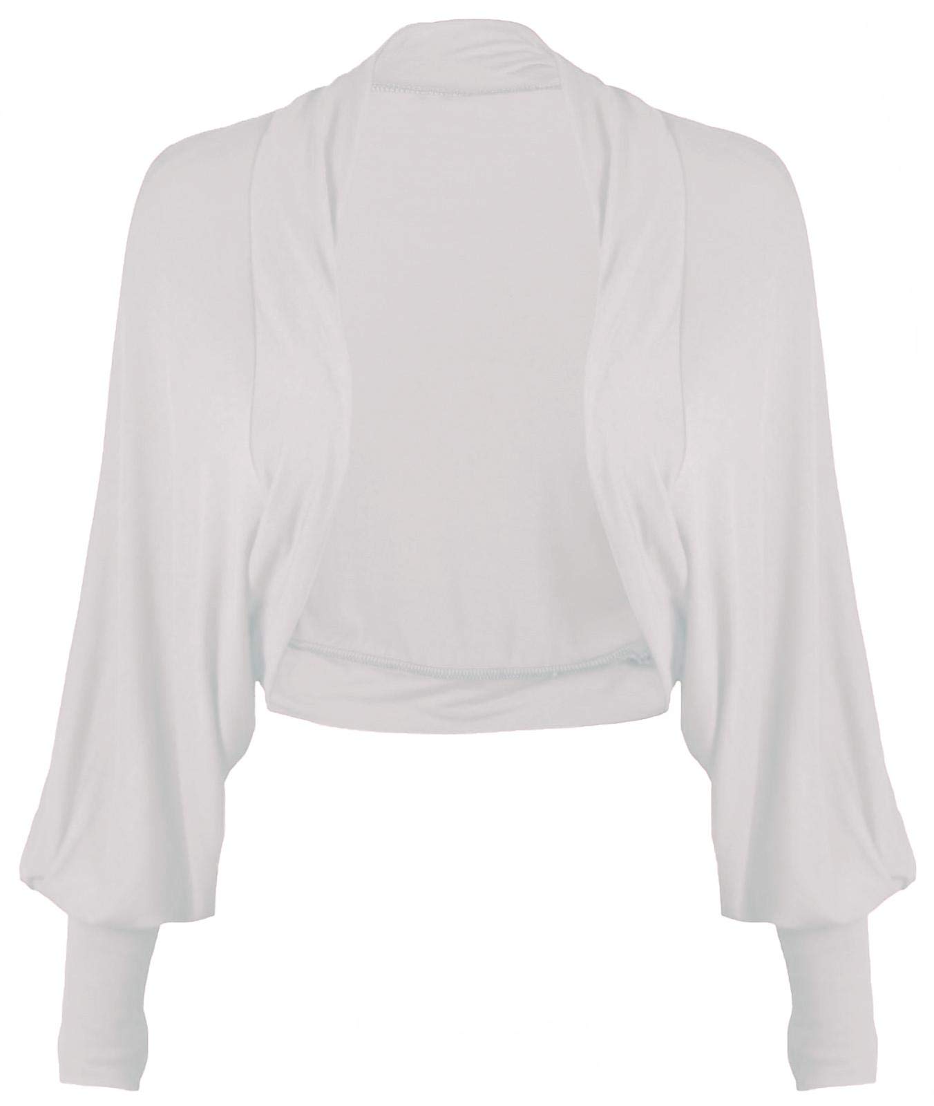 METLUQ M0D4 New Ladies Long Batwing Sleeve Plain Cropped Cardigan Shrug Bolero Top 8-26 (White, UK 12-14 M/L)