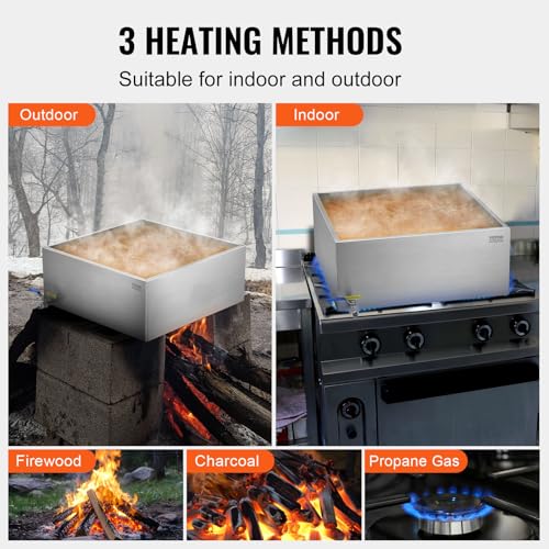 Image of VEVOR Maple Syrup Evaporator Pan, 24.9 Gal, 24 x 24 x 10 Inch Maple Syrup, 304 Stainless Steel Maple Syrup Pan, Evaporator Pan with 1 Valve and 3 Heating Methods, for Home, Outdoor