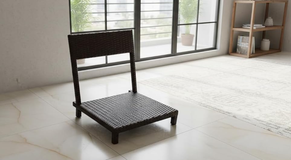 Image of India Premium Meditation Floor Chair, Fixed Back Support Chair, Ideal for Seating, Yoga and Meditation (Brown)