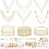 Xiokyo 55Pcs Gold Plated Jewelry Set for Women - Necklace, Bracelet, Earrings - Fashion Elegant Party Gift