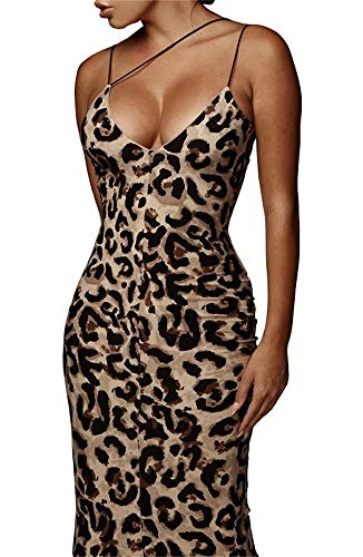 PRIMODA Women's Sexy Neon Asymmetrical Spaghetti Strap Dress Deep V-Neck Sleeveless Bodycon Midi Club Dress2