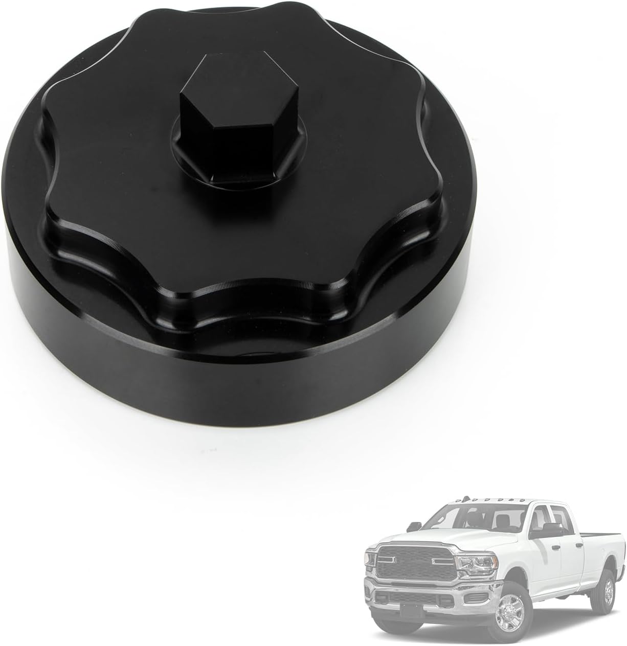 68065612AA Fuel Filter Housing Cover Cap, Billet Aluminum Replacement for 2010-2024 Ram 2500 3500 4500 5500 6.7L Cummins, Dodge Ram Pickup Truck (Black)