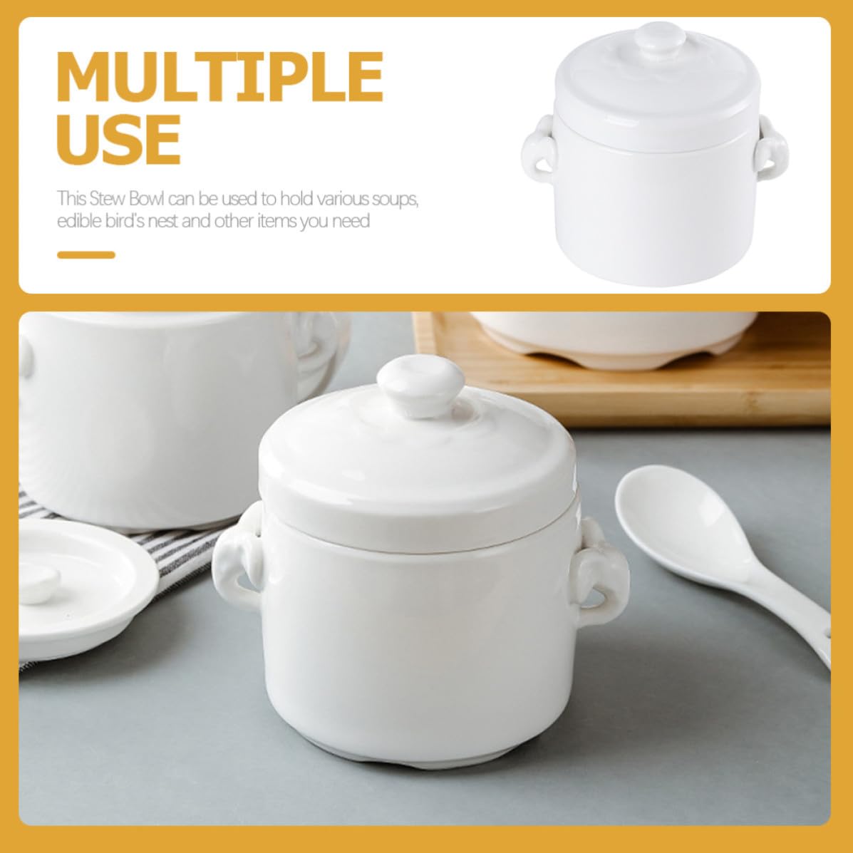 STOBAZA Ciotola per Stufato in Ceramica con Coperchio 1100ml, Pentola Multifunzione per Zuppa e Dessert, Design Classico Semplice per Uso Domestico