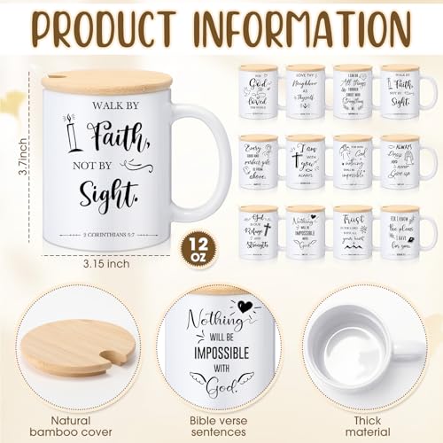 Set de 12 tazas cerámicas religiosas con tapa y cuchara miniatura 2